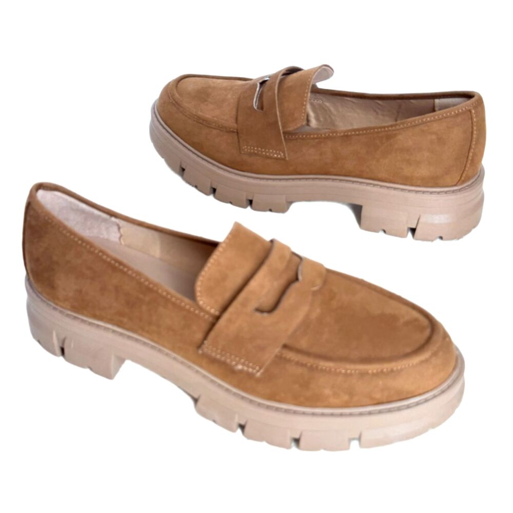 Wonderly Lana NEW Lug Sole Loafers 8.5 Shoes Brown Faux Suede Leather $75